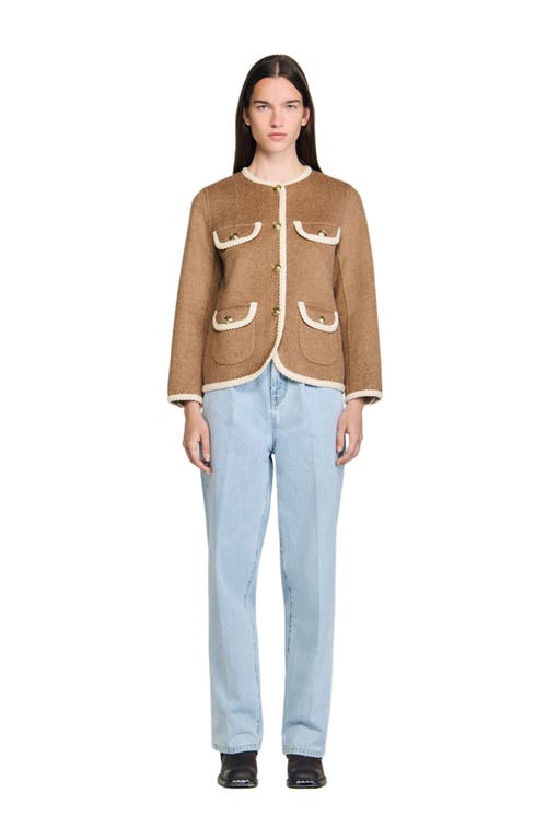 Sandro Womens Dark Blond Round-neck Four-pocket Wool-blend Jacket In Brown