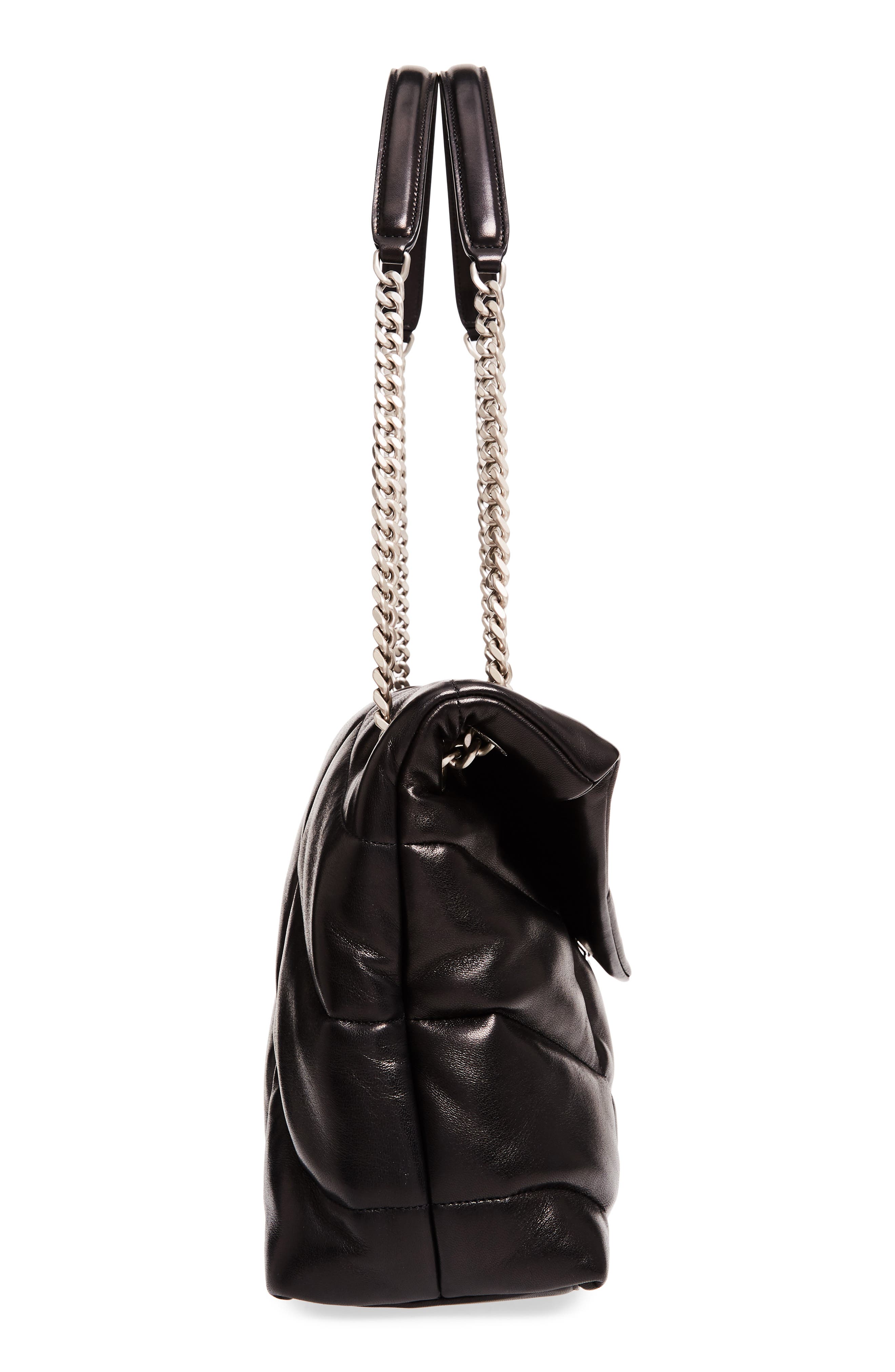 Saint Laurent Medium Lou Leather Puffer Bag, Alternate, color, Noir