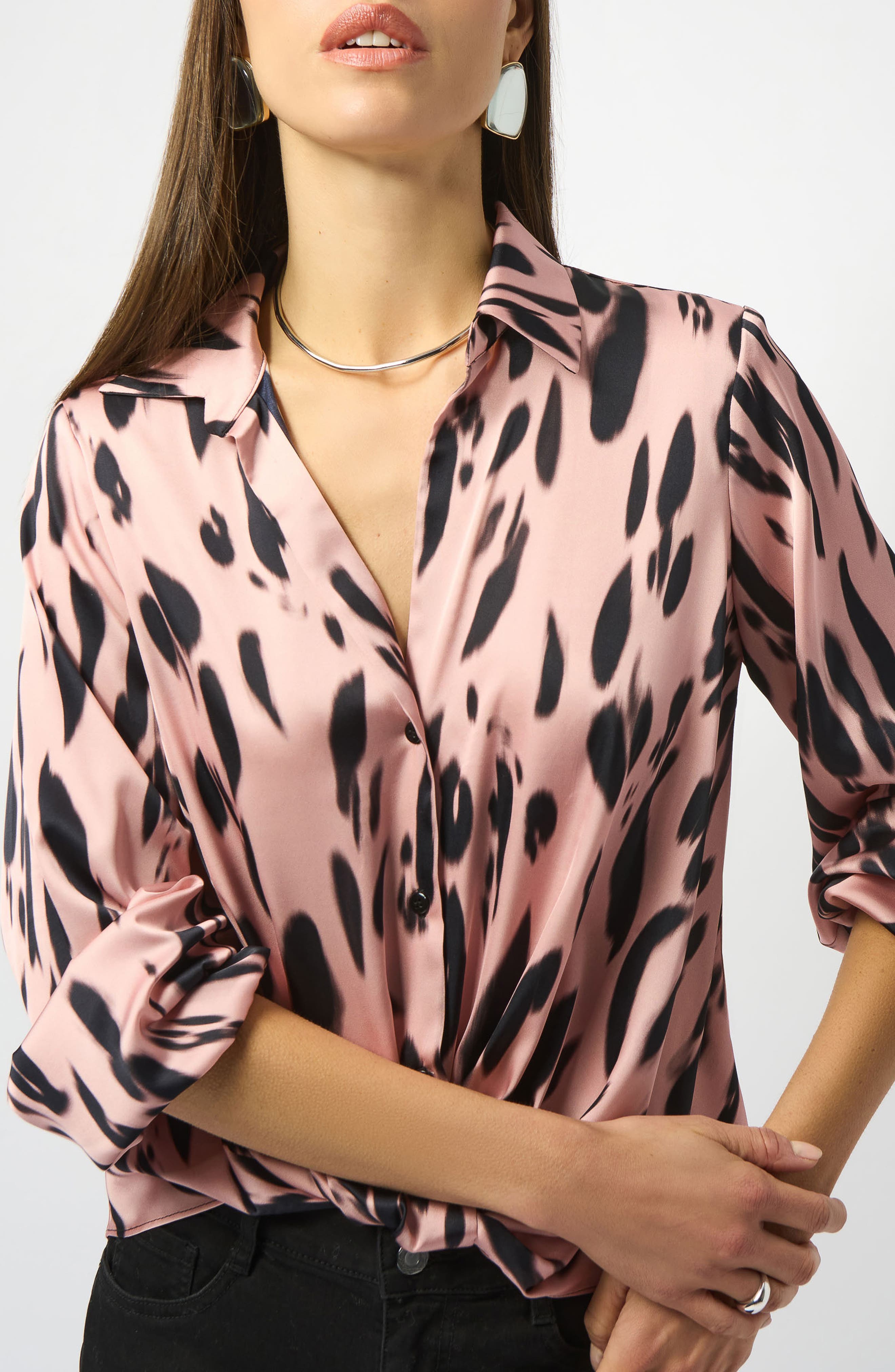 Animal Print Hammered Satin Blouse