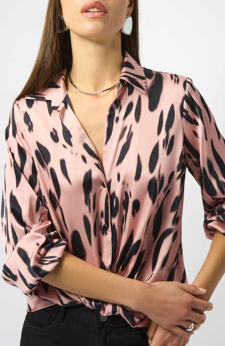 Animal Print Hammered Satin Blouse