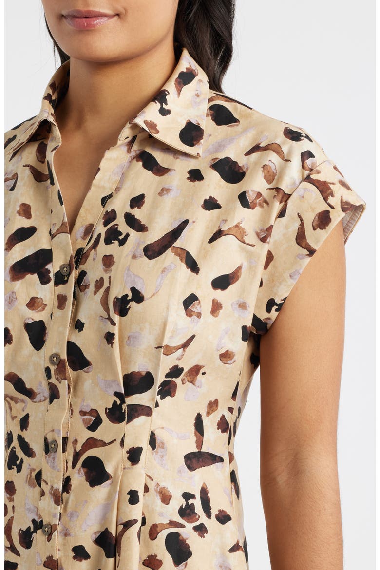 Abstract Animal Print Stretch Cotton Midi Shirtdress, Alternate, color, BROWN MULTI