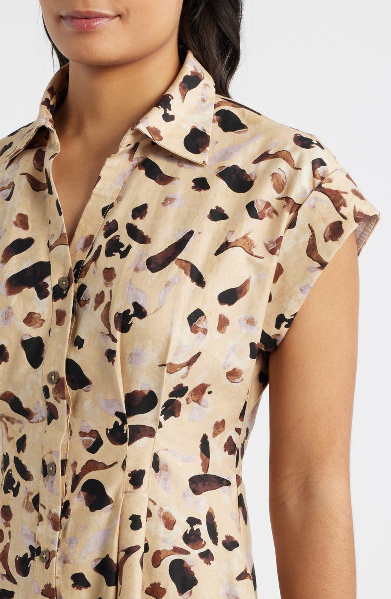 Julia Jordan Abstract Animal Print Stretch Cotton Midi Shirtdress, Alternate, color, Brown Multi