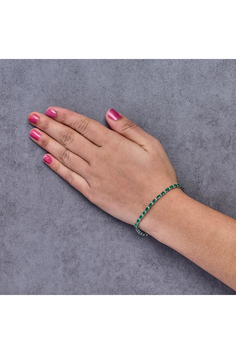 14K White Gold Alternating Oval Green Emerald and Diamond Tennis Bracelet, Alternate, color, White Gold
