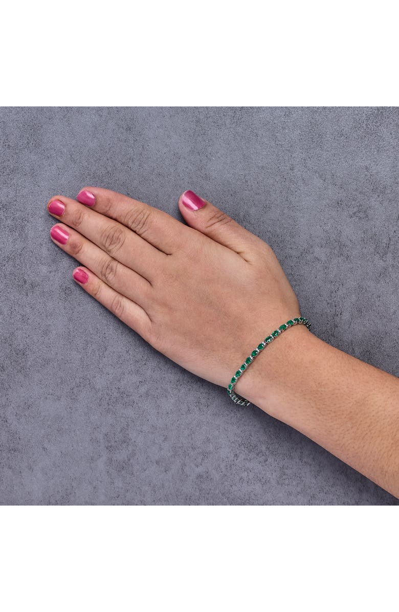 Haus of Brilliance 14K White Gold Alternating Oval Green Emerald and Diamond Tennis Bracelet, Alternate, color, White Gold