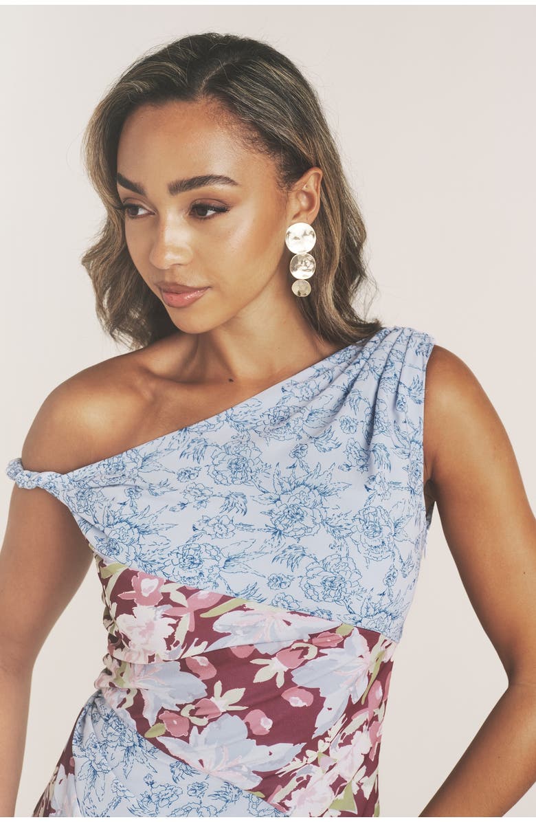 Six Stories Floral Print Twist Detail Ruffle Dress, Alternate, color, Pale Blue