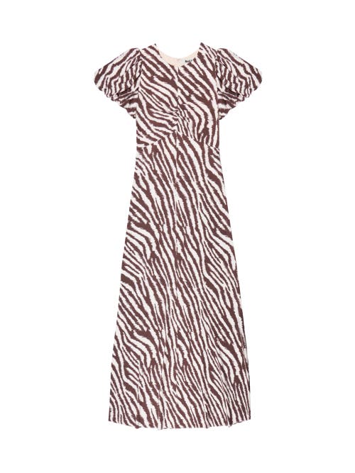 Ro&zo Womens Zebra-print Puff-sleeve Woven Midi Dress Brown In Brown