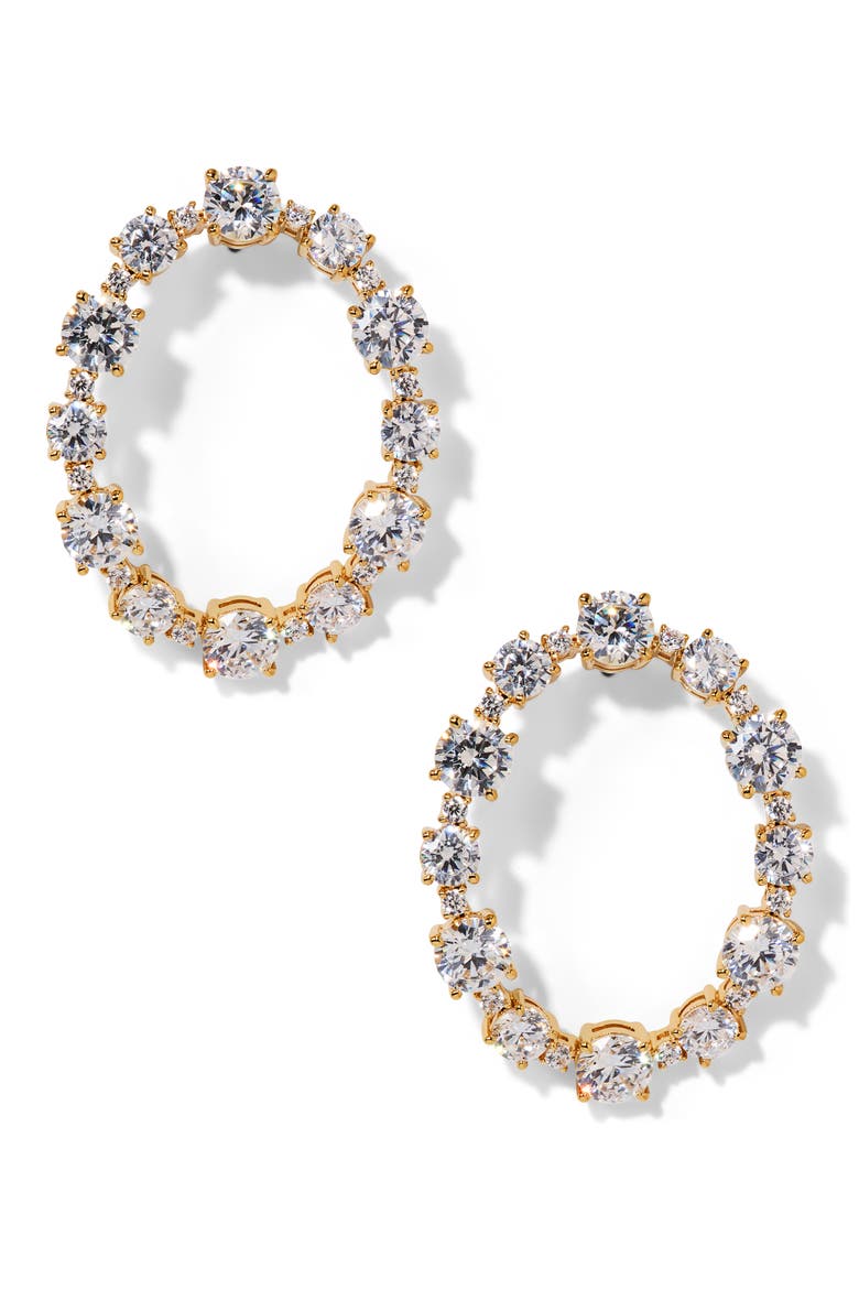 Everleigh Cubic Zirconia Open Hoop Earrings, Main, color, GOLD