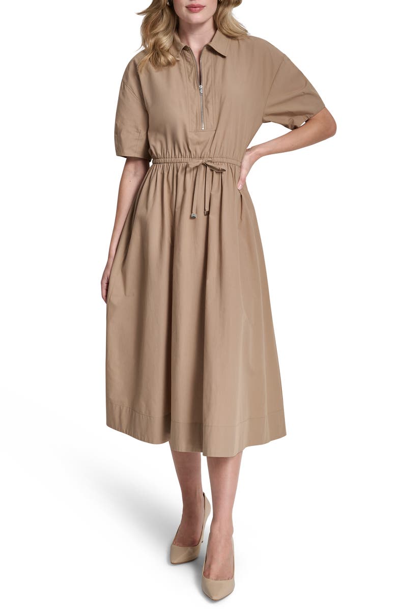 DKNY Zipped Cotton Shirtdress, Main, color, Cappuccino