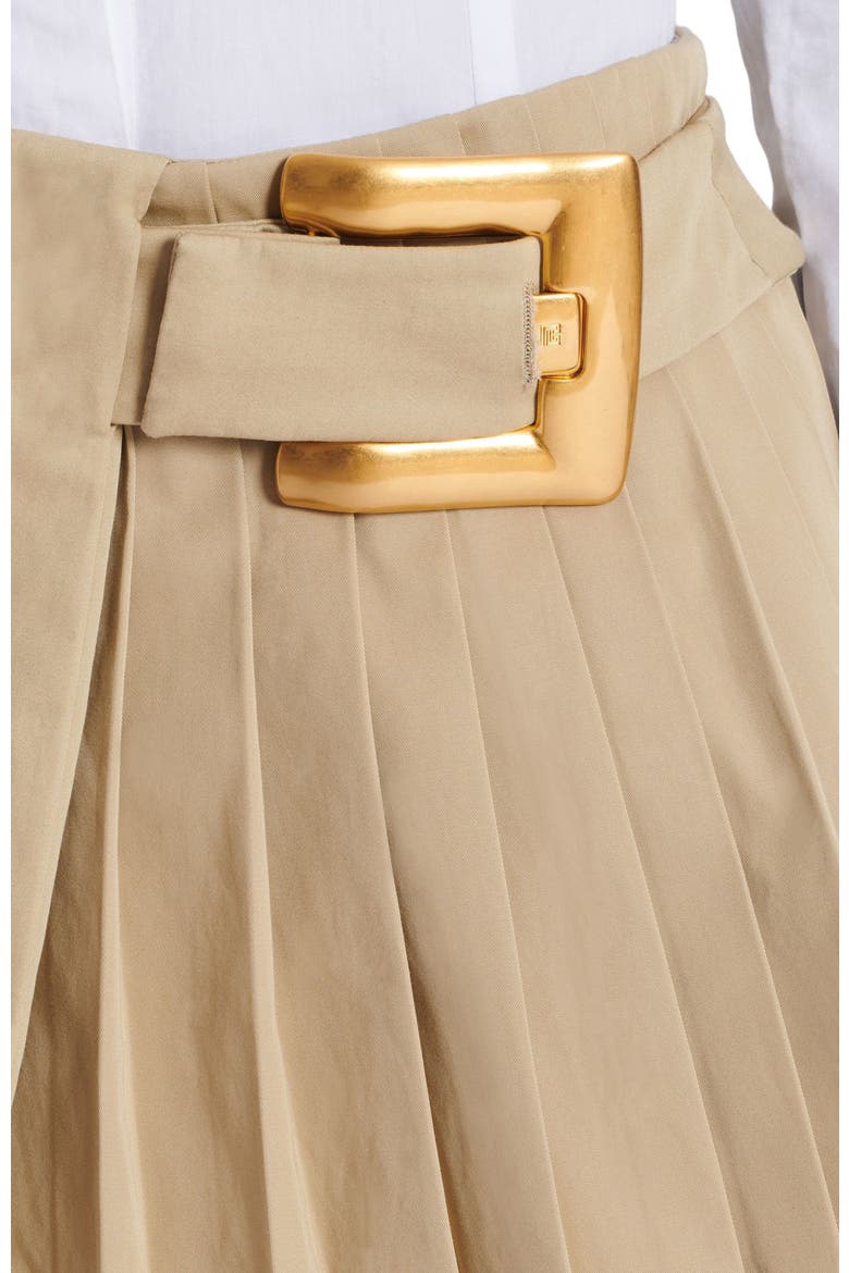 Short gabardine skirt with belt detail, Alternate, color, beige