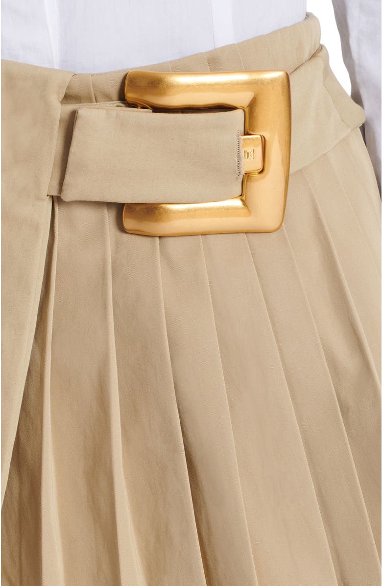 Balmain Short gabardine skirt with belt detail, Alternate, color, Beige