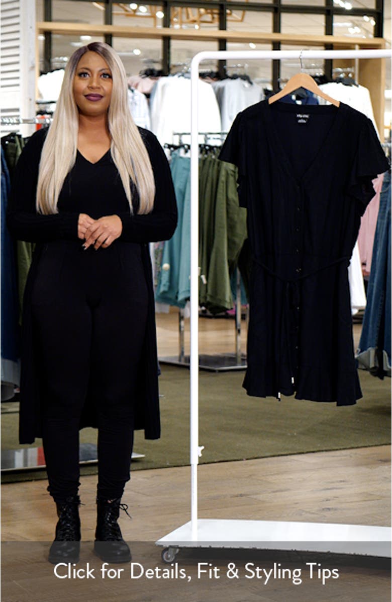 Betty Flutter Sleeve Button Front Tie Waist Dress, sales video thumbnail