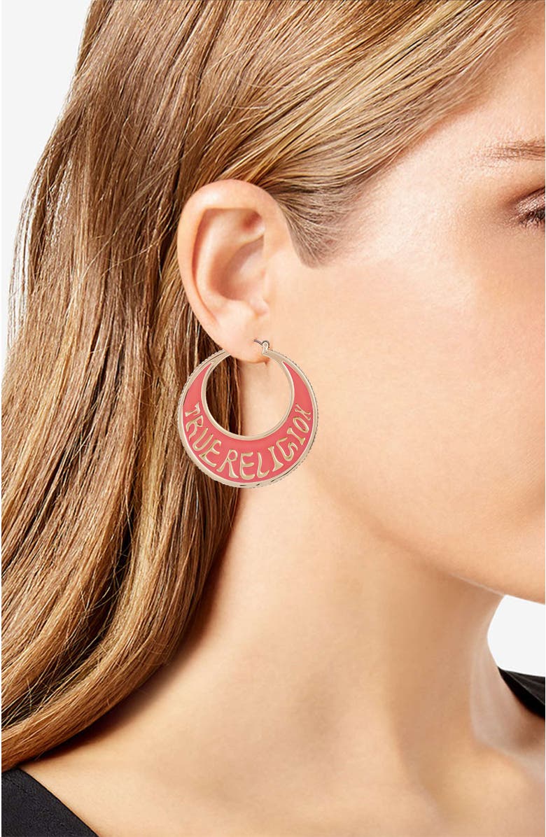 True Religion Logo hoop, Alternate, color, Rosegoldtone