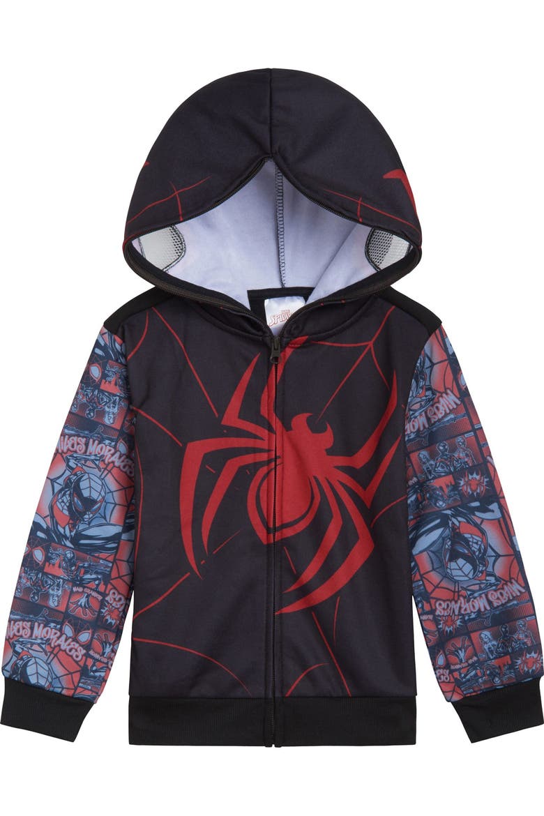 Spider-Verse Miles Morales Fleece Zip-Up Hoodie, Main, color, Black Miles Morales