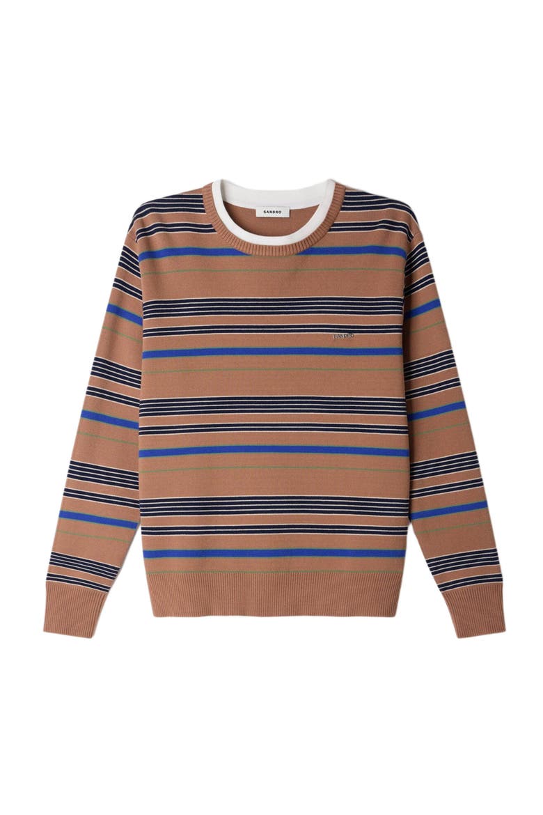 Layered Effect Striped Sweater, Alternate, color, Camel