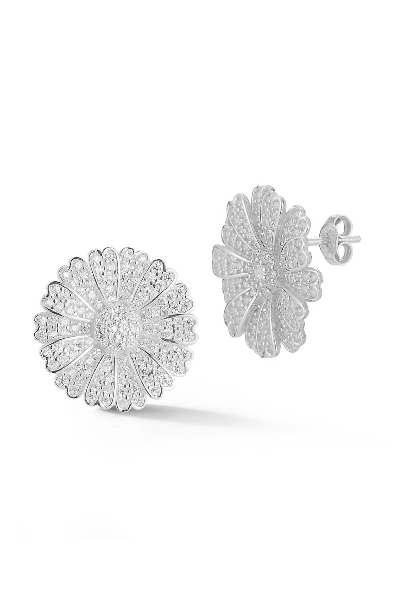 Pavé Flower Stud Earrings, Main, color, SILVER