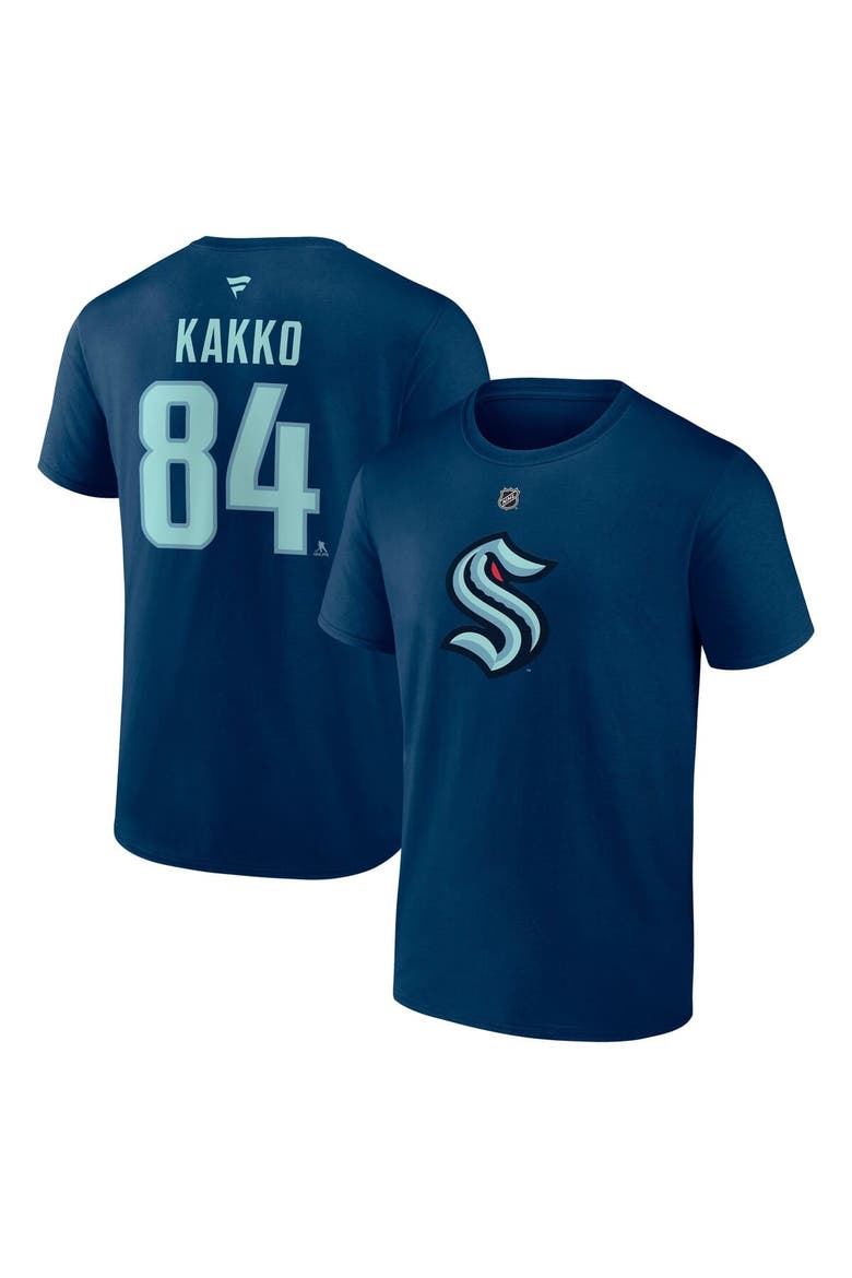 Men's Fanatics Kaapo Kakko Deep Sea Blue Seattle Kraken Authentic Stack Name & Number T-Shirt, Main, color, Navy