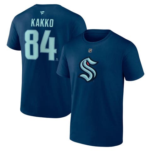 Men's Fanatics Kaapo Kakko Deep Sea Blue Seattle Kraken Authentic Stack Name & Number T-Shirt