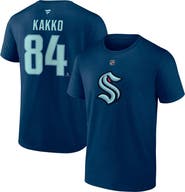 FANATICS Men's Fanatics Kaapo Kakko Deep Sea Blue Seattle Kraken Authentic Stack Name & Number T-Shirt