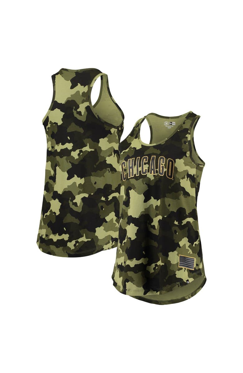 New Era Women's New Era Green Chicago Cubs 2022 MLB Armed Forces Day Camo Racerback Tank Top, Main, color, Green