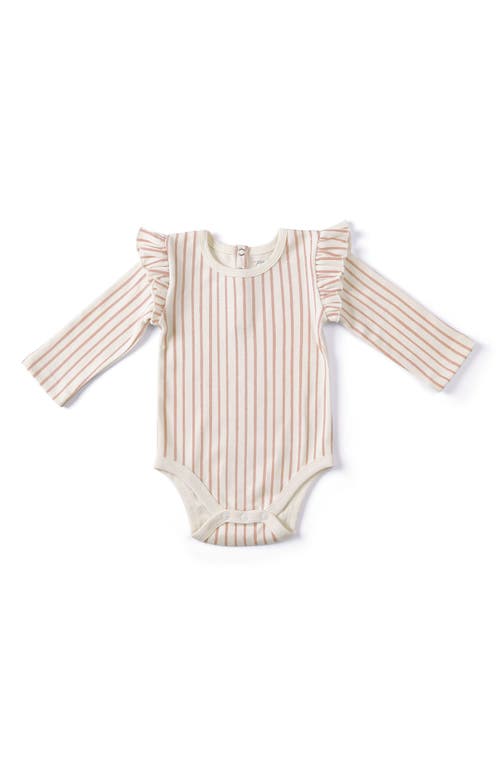 Pehr Stripes Away Long Sleeve Ruffle Bodysuit In Pink