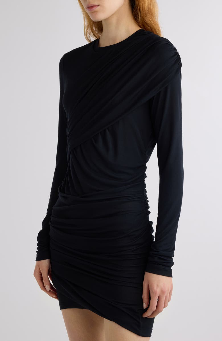 Isabel Marant Étoile Denise Shirred Long Sleeve Body-Con Minidress, Alternate, color, Black