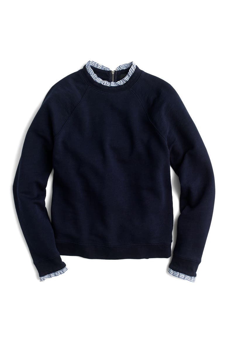 J.Crew Ruffle Trim Sweatshirt, Alternate, color, NAVY/ SHIRTING STRIPE