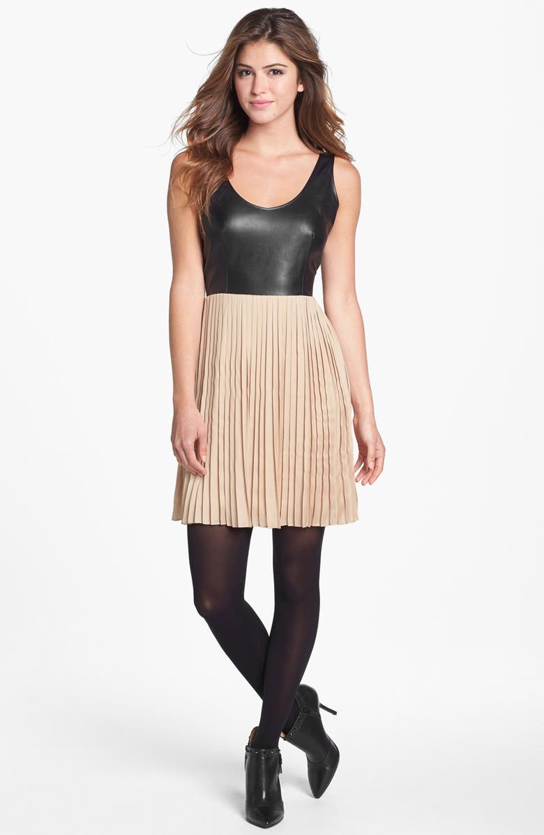 BB Dakota by Steve Madden BB Dakota Faux Leather Bodice & Pleated Skirt Dress, Alternate, color, 