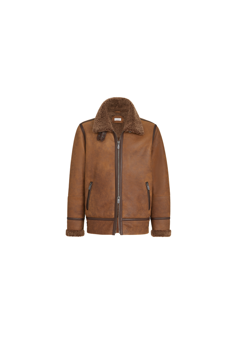 Vintage-effect shearling aviator jacket, Alternate, color, Light Brown