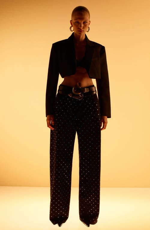 Mango X Kaia Gerber Rhinestone Wide Leg Jeans In Black