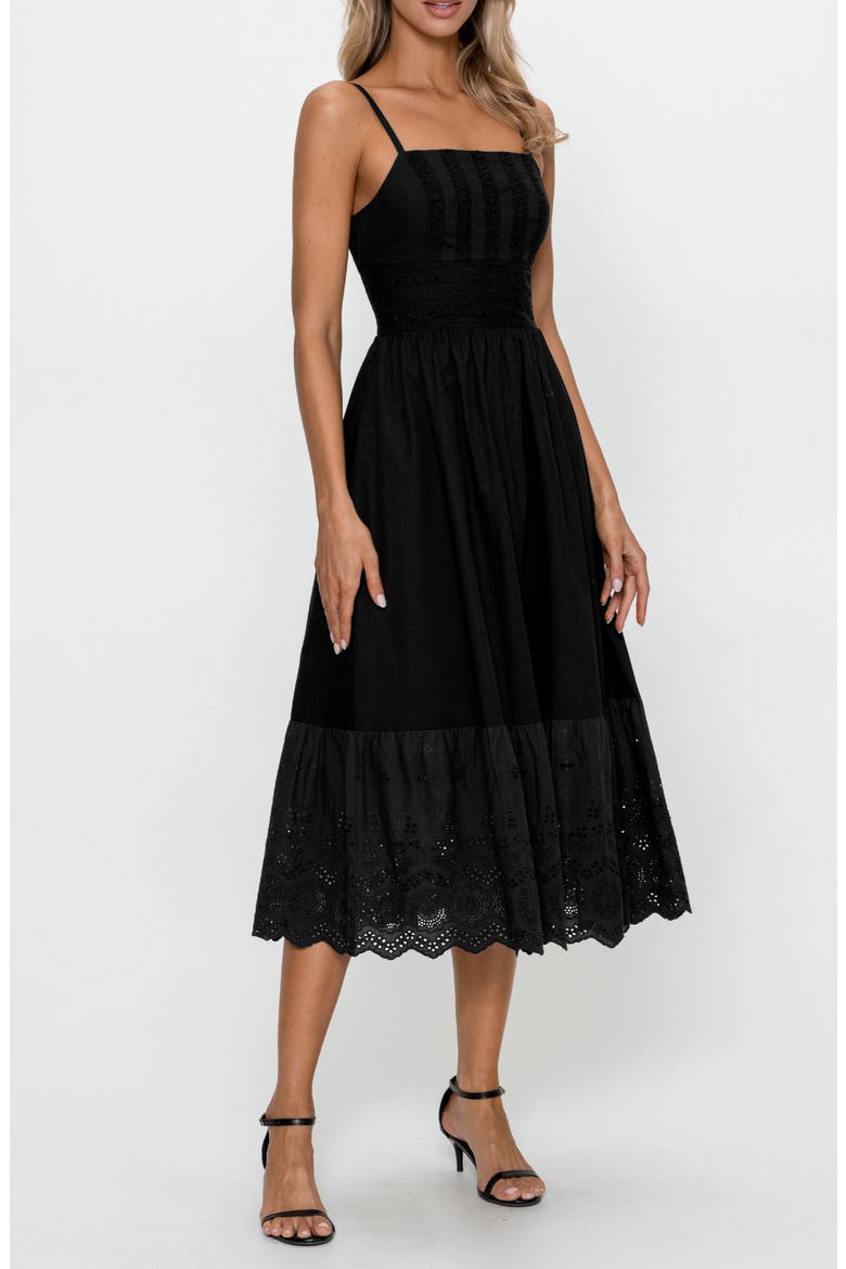 Lace Fit & Flare Cotton Midi Dress, Alternate, color, RED