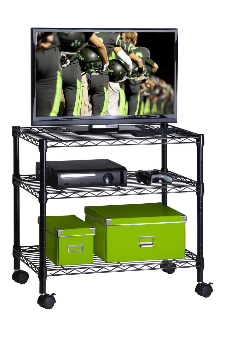 3-Tier Media Cart, Alternate, color, BLACK