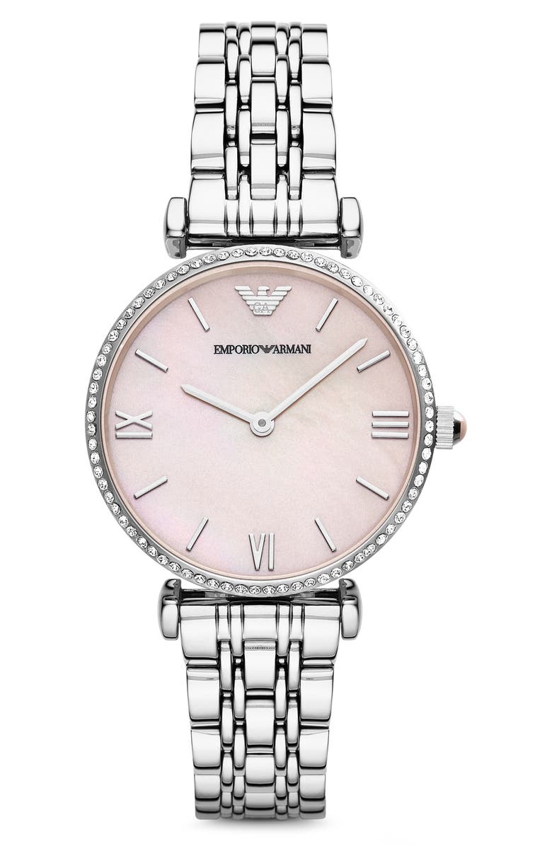 Emporio Armani Mother of Pearl Dial Two Hand Bracelet Watch, 32mm, Main, color,