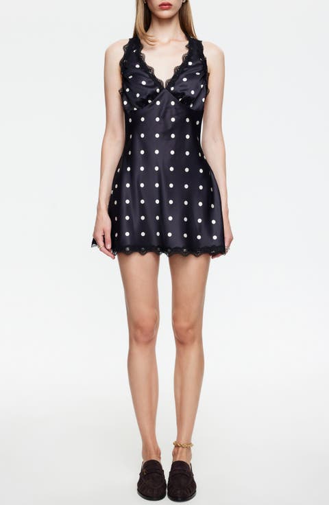 Stars Align Polka Dot Lace Trim Halter Minidress