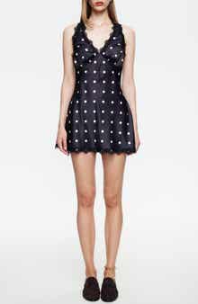 LIONESS Stars Align Polka Dot Lace Trim Halter Minidress