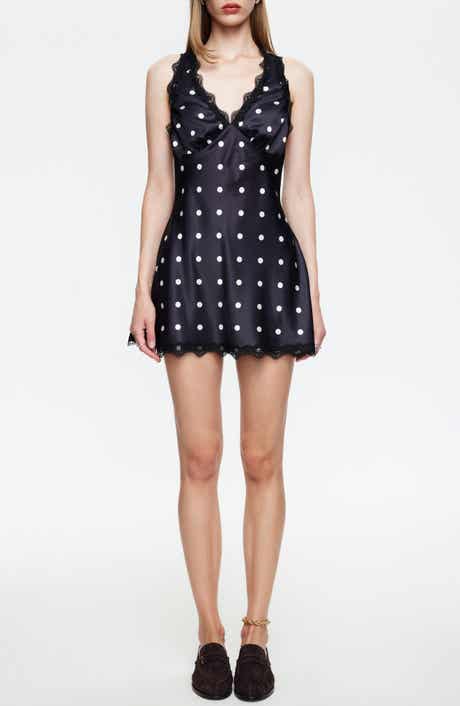 LIONESS Stars Align Polka Dot Lace Trim Halter Minidress