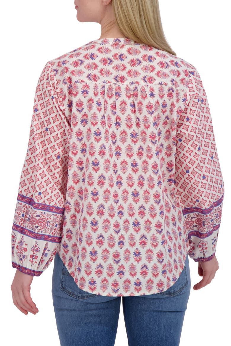 Border Print Button-Up Shirt, Alternate, color, PURPLE COMBO