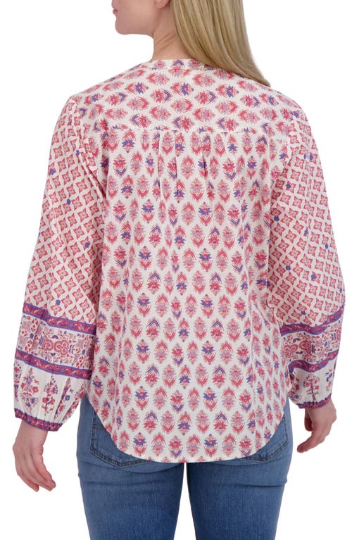 Lucky Brand Border Print Button-up Shirt In Purple Combo