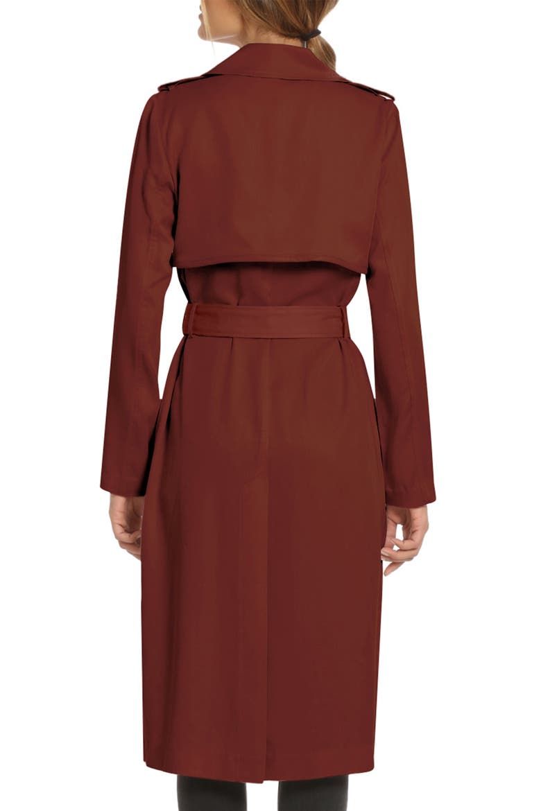 Badgley Mischka Faux Leather Trim Long Trench Coat, Alternate, color, SAHARA