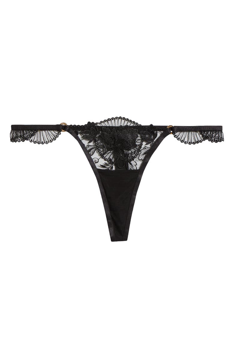 Bluebella Gabriella Embroidered Mesh Thong, Alternate, color, Black