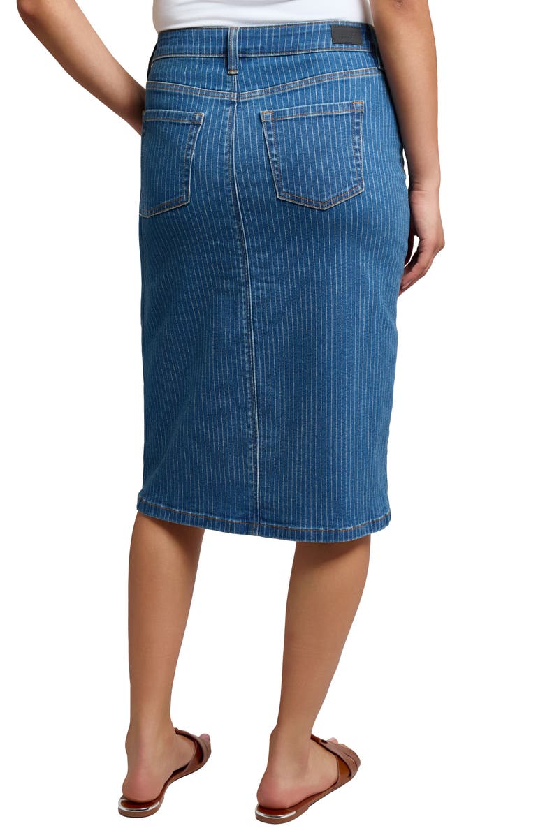 Jones New York Pinstripe Slit Front Denim Midi Skirt, Alternate, color,