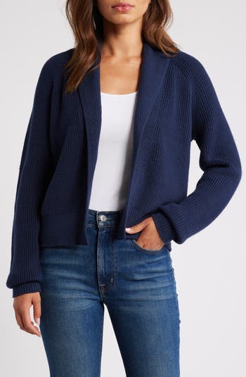 VINCE Navy Blue Cotton Knit Open Front Shawl Collar Cardigan offers Sweater