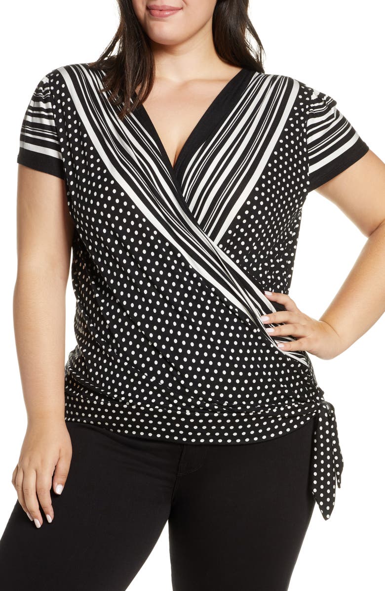 Loveappella Pattern Mix Wrap Front Top, Main, color, 