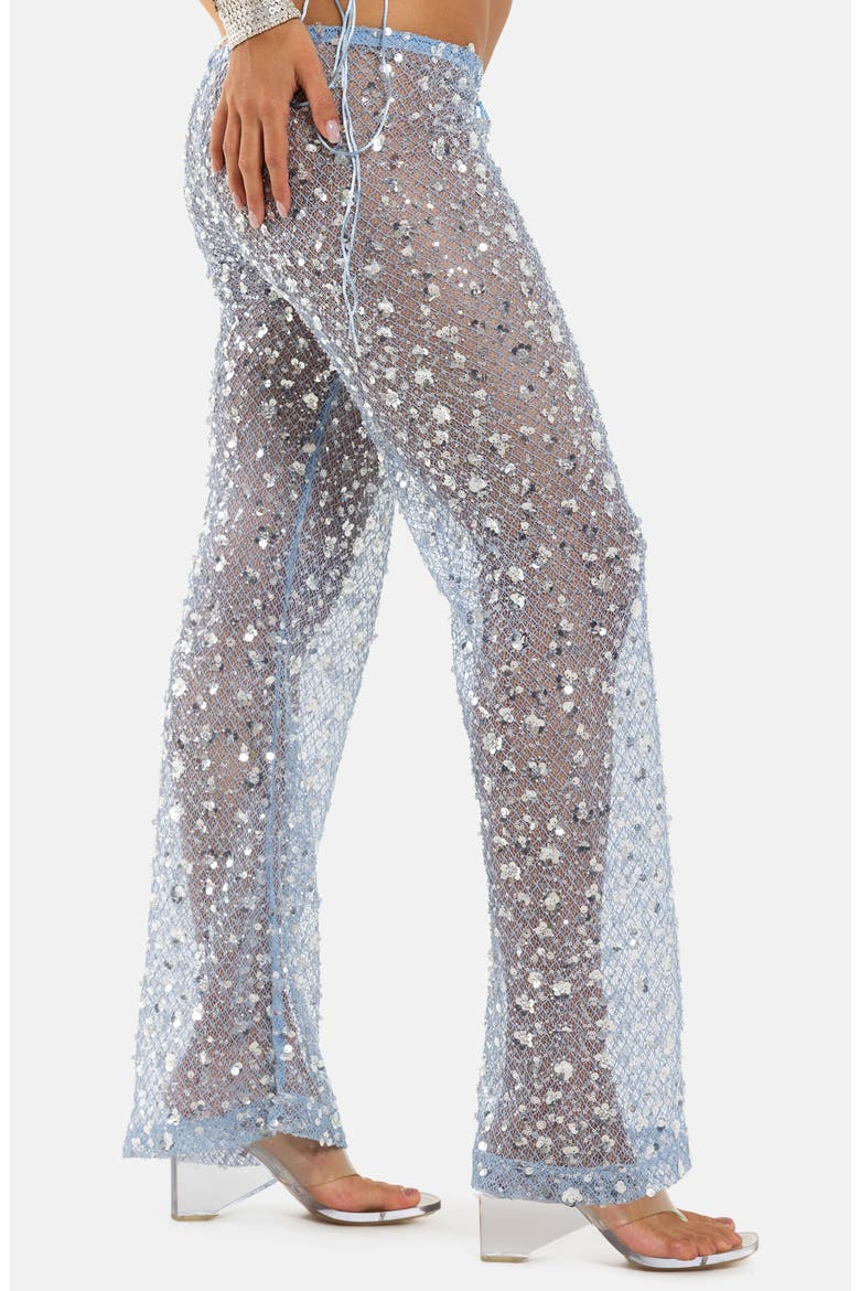 Sequin Embellished Sheer Lace Pants, Alternate, color, TURQUOISE