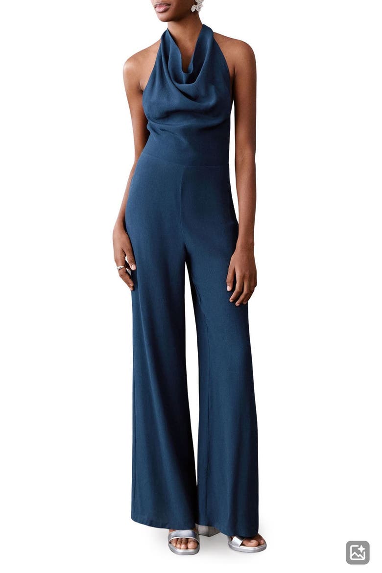 Wide Leg Halter Jumpsuit, Main, color, NAVY