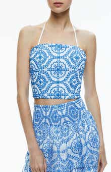 Alice + Olivia Ceresi Embroidered Crop Halter Top