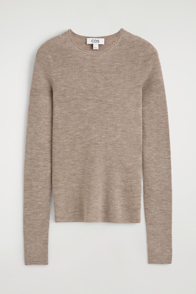 Seamless Merino Wool Long-Sleeved Top, Alternate, color, BEIGE MÉLANGE