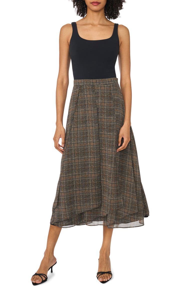 Paneled Plaid Midi Skirt, Alternate, color, AUBURN PLAID