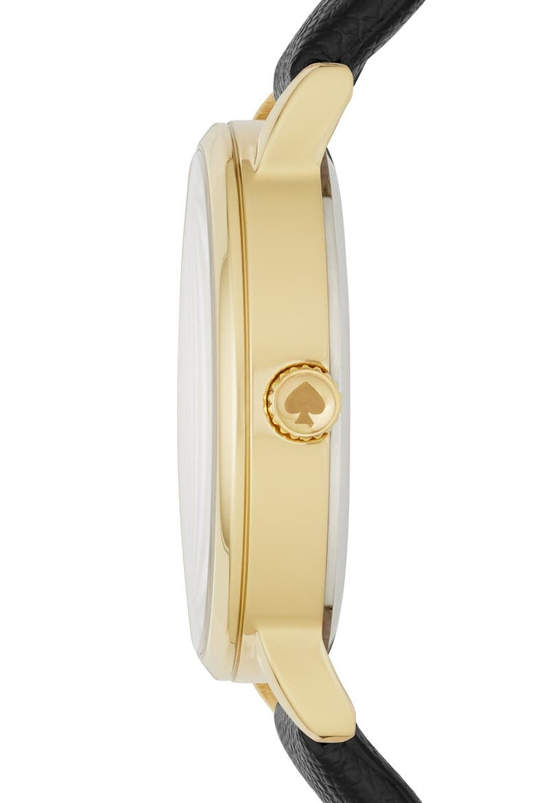 'metro - monogram' leather strap watch, 34mm, Alternate, color, BLACK A