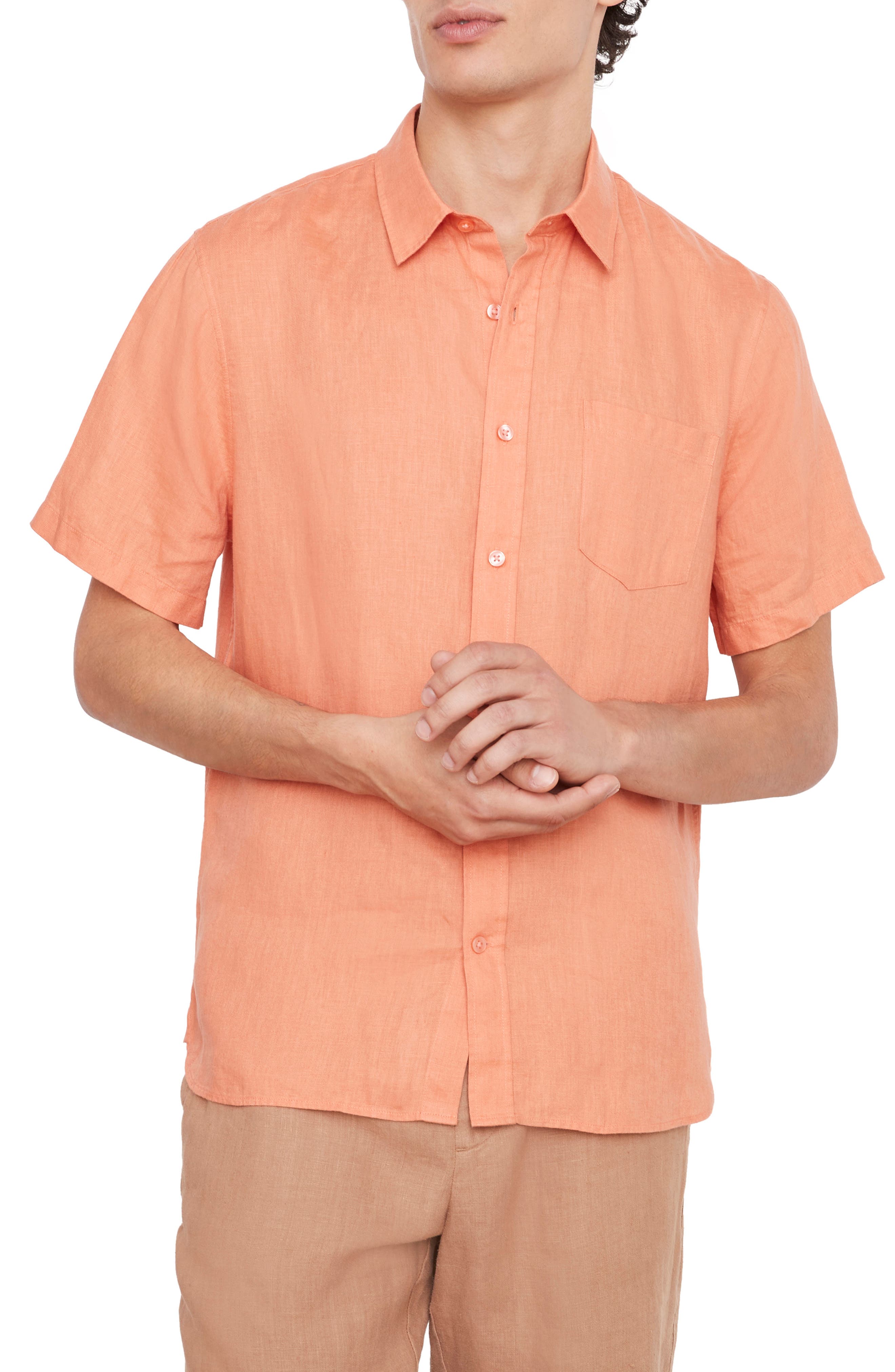 Vince Classic Fit Short Sleeve Linen Shirt