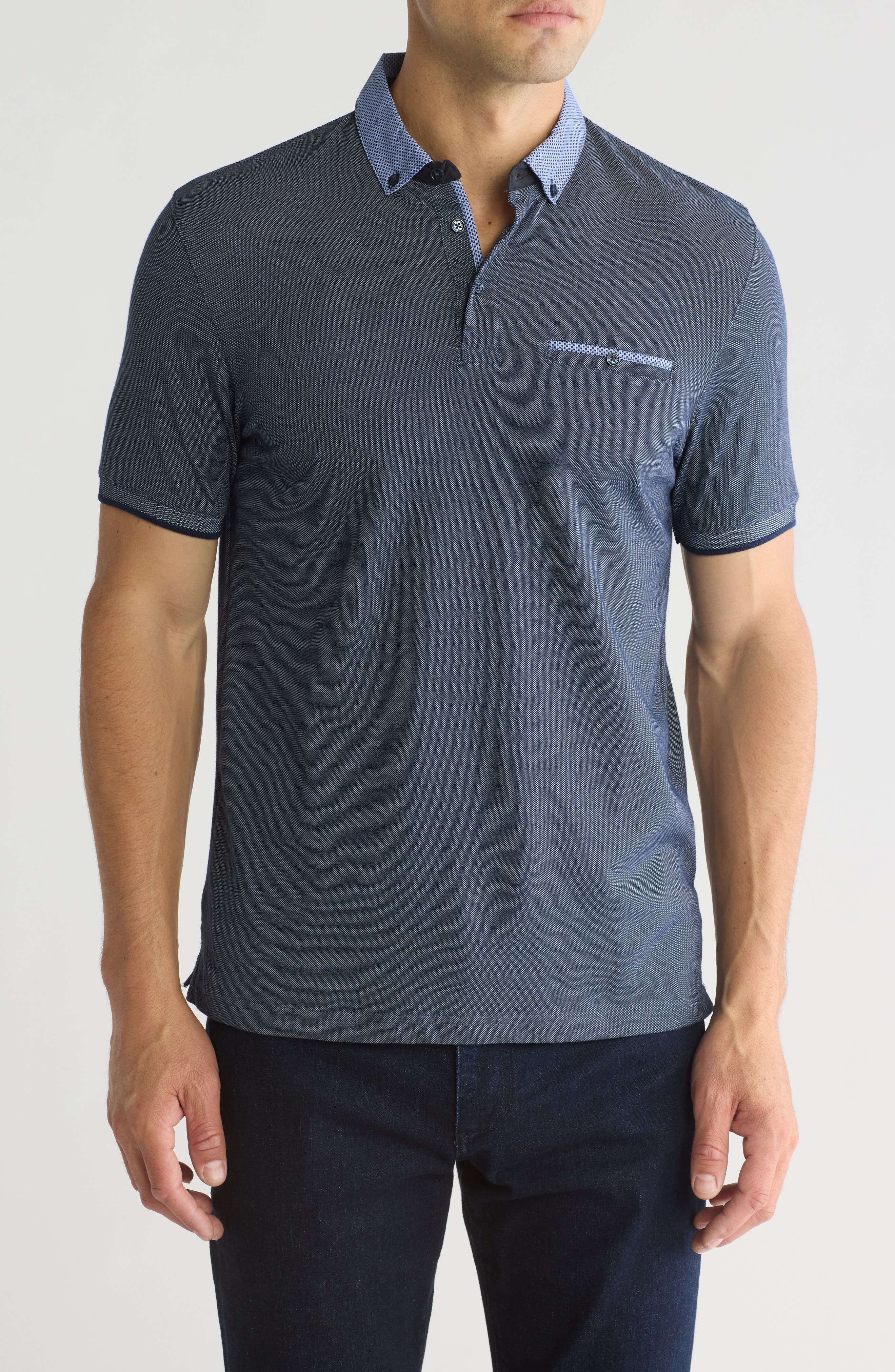 DENIM AND FLOWER Navy Heather Polo Shirt